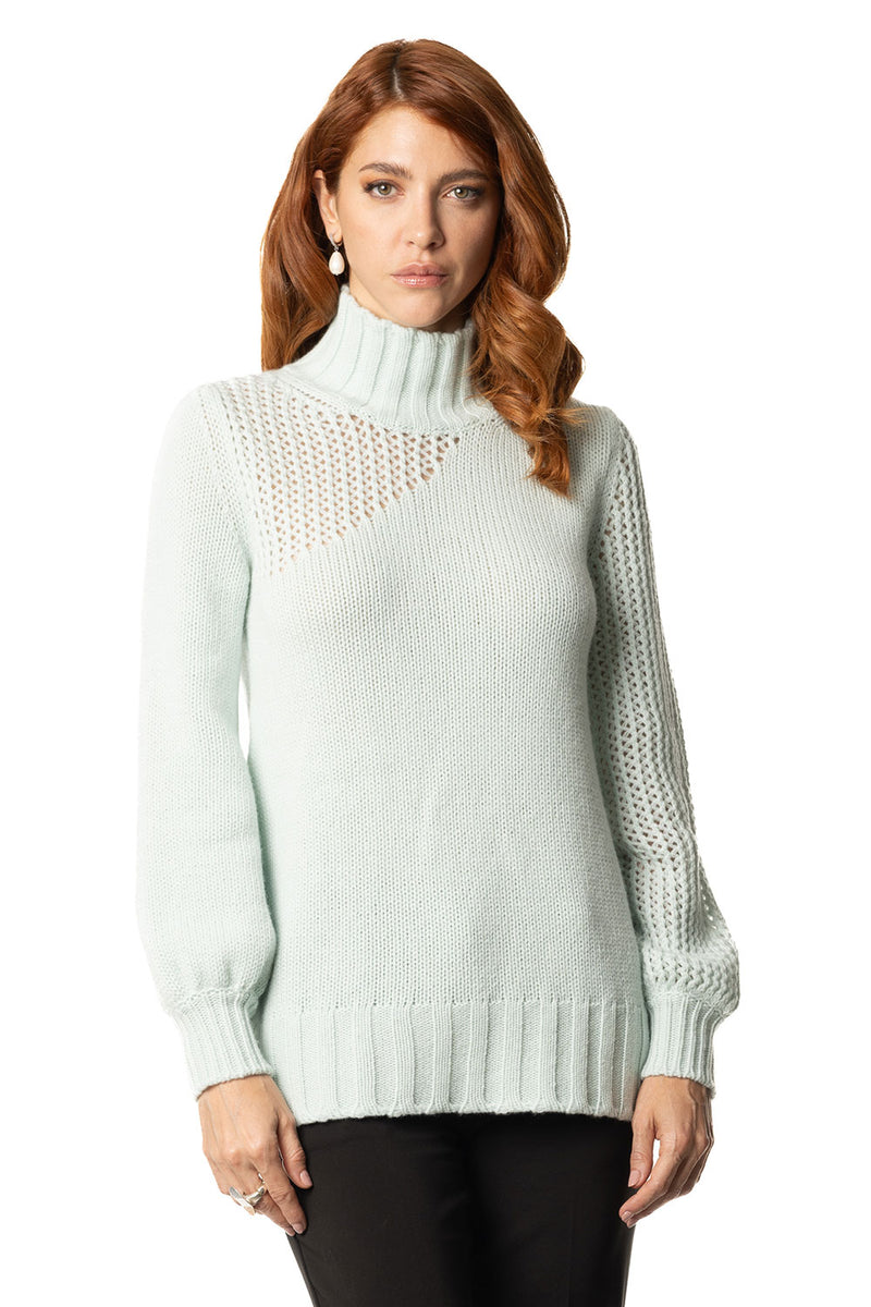 Maglione In Cashmere A Costine Aqua Per Donna, Colore Avorio, Maniche A Sbuffo, Taglia XS - Foto 3