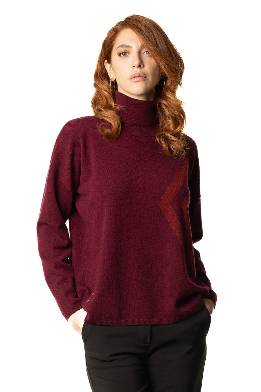 Dolcevita da donna in cashmere Merlot e Dahlia