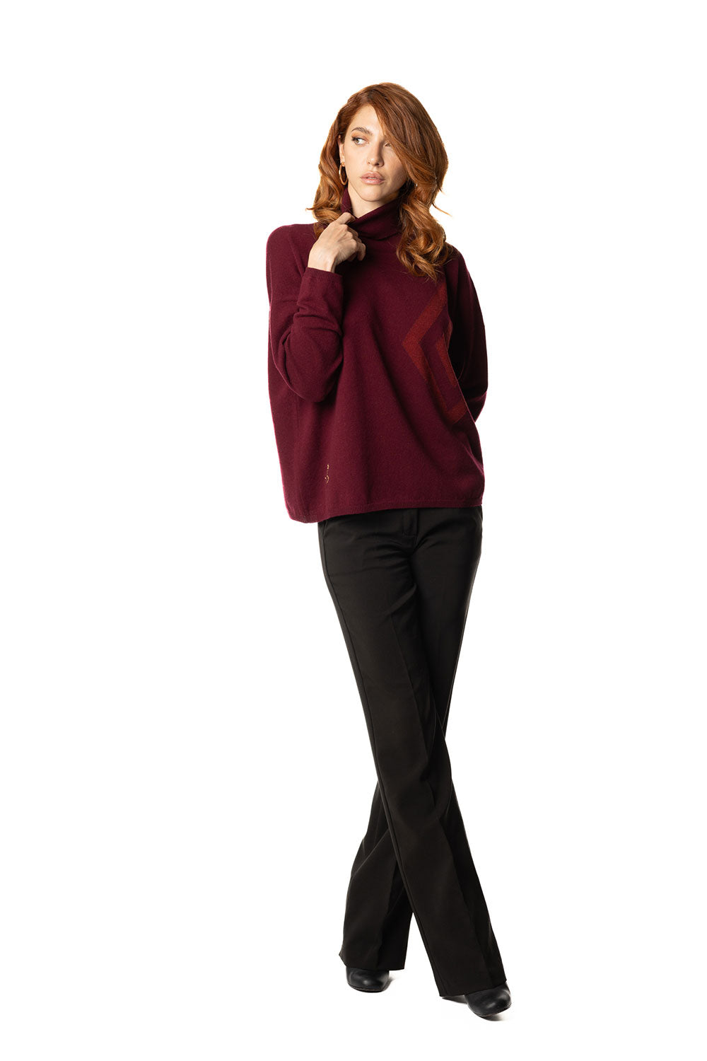 Dolcevita da donna in cashmere Merlot e Dahlia