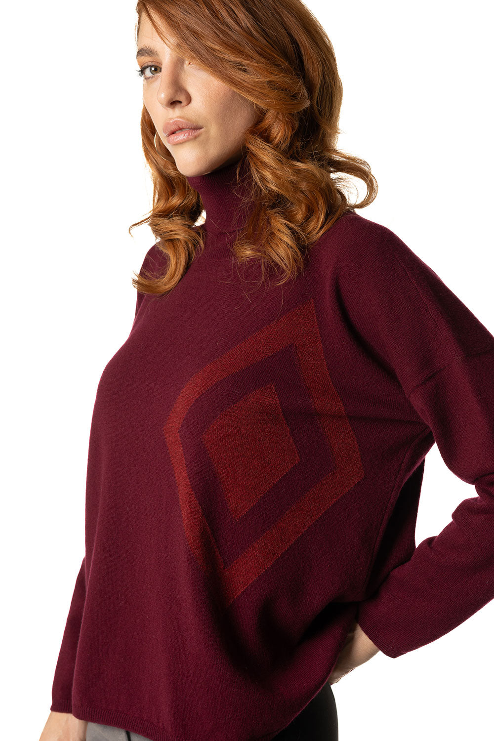 Dolcevita da donna in cashmere Merlot e Dahlia