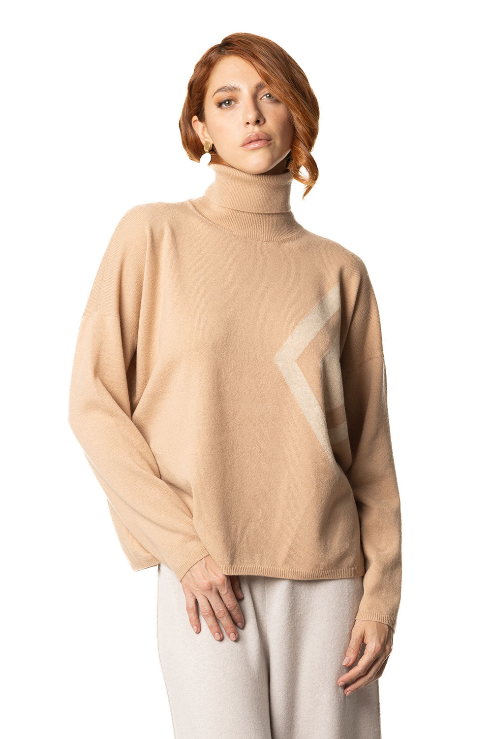 Dolcevita da donna in cashmere beige