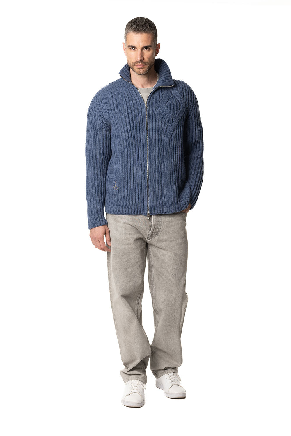 Blouson da uomo in cashmere blu