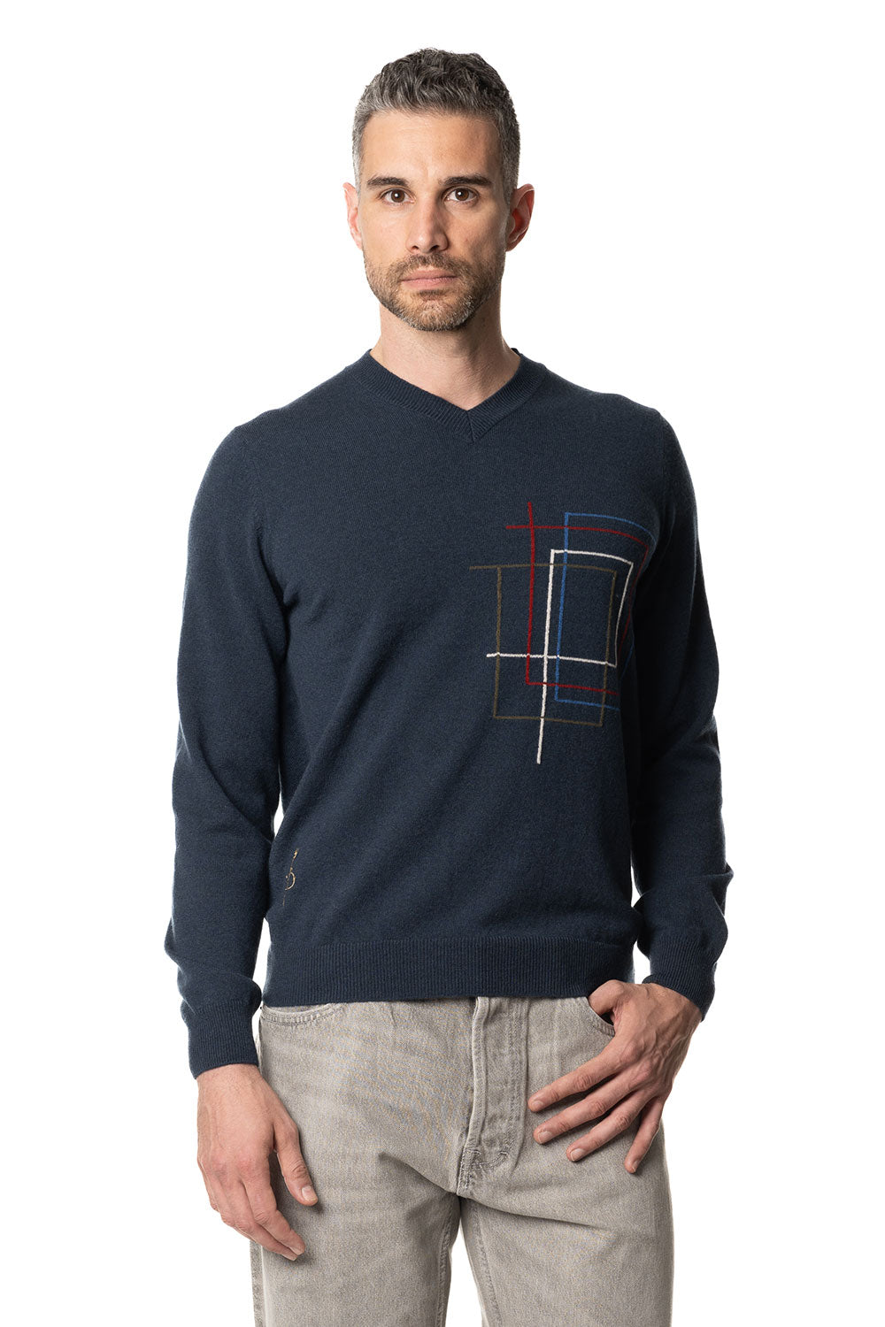  Maglione da uomo con scollo a V in cashmere 