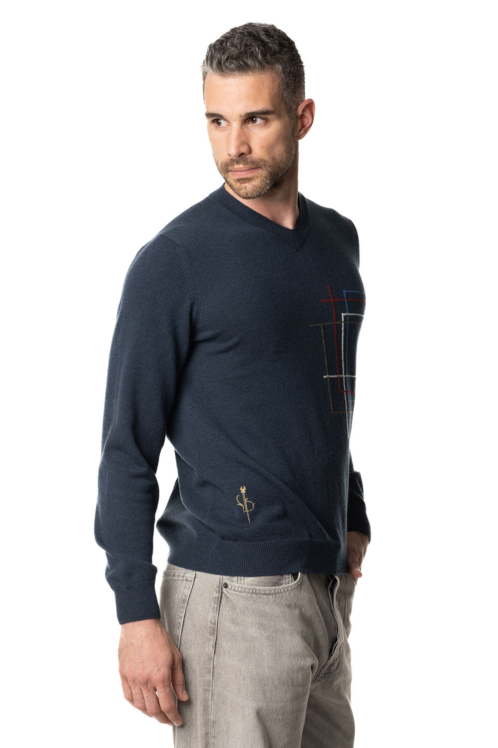  Maglione da uomo con scollo a V in cashmere 